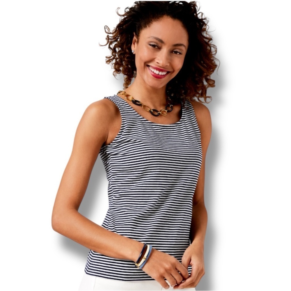 TALBOTS 180 Two-Way Tank Belleville Stripe - INDIGO BLUE/WHITE 2X